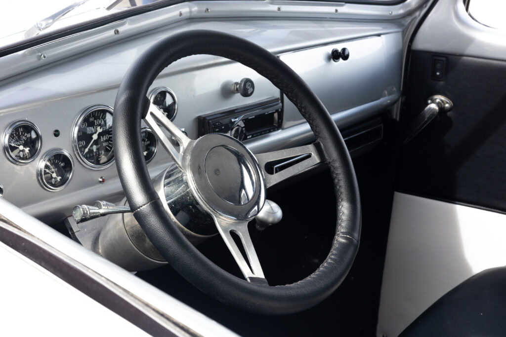 silver gray classic car interior